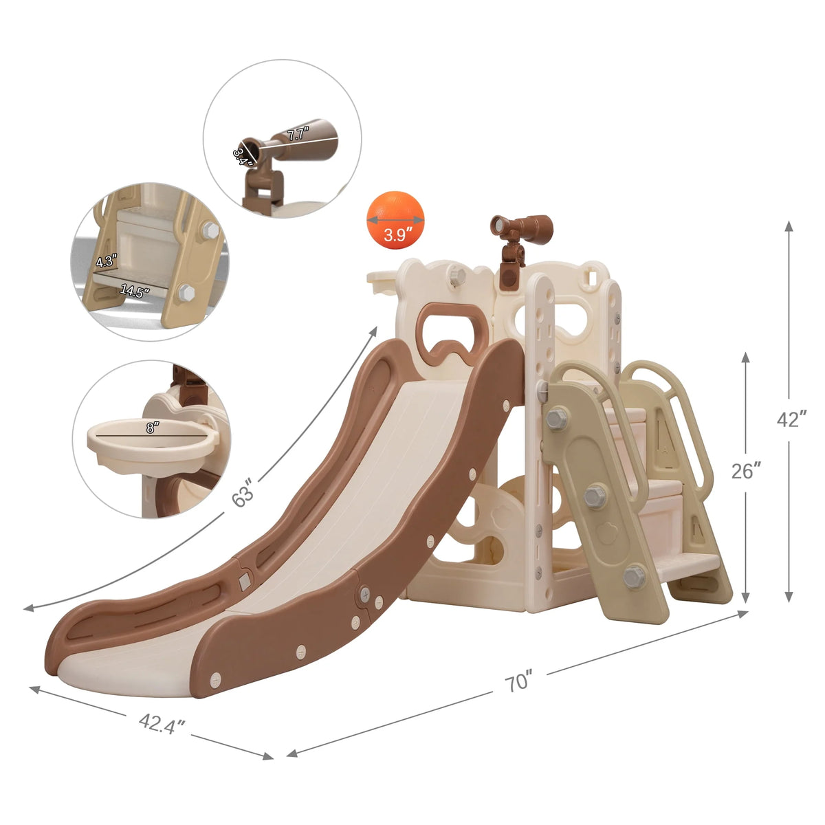 5-in-1 Kids Slide and Climber with Basketball Hoop M307676