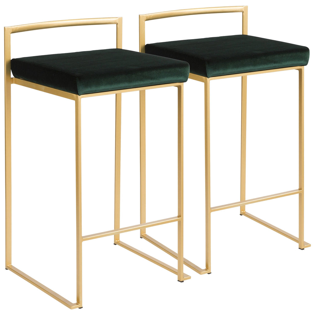 Brushed Gold and Green Velvet Barstools Z9367