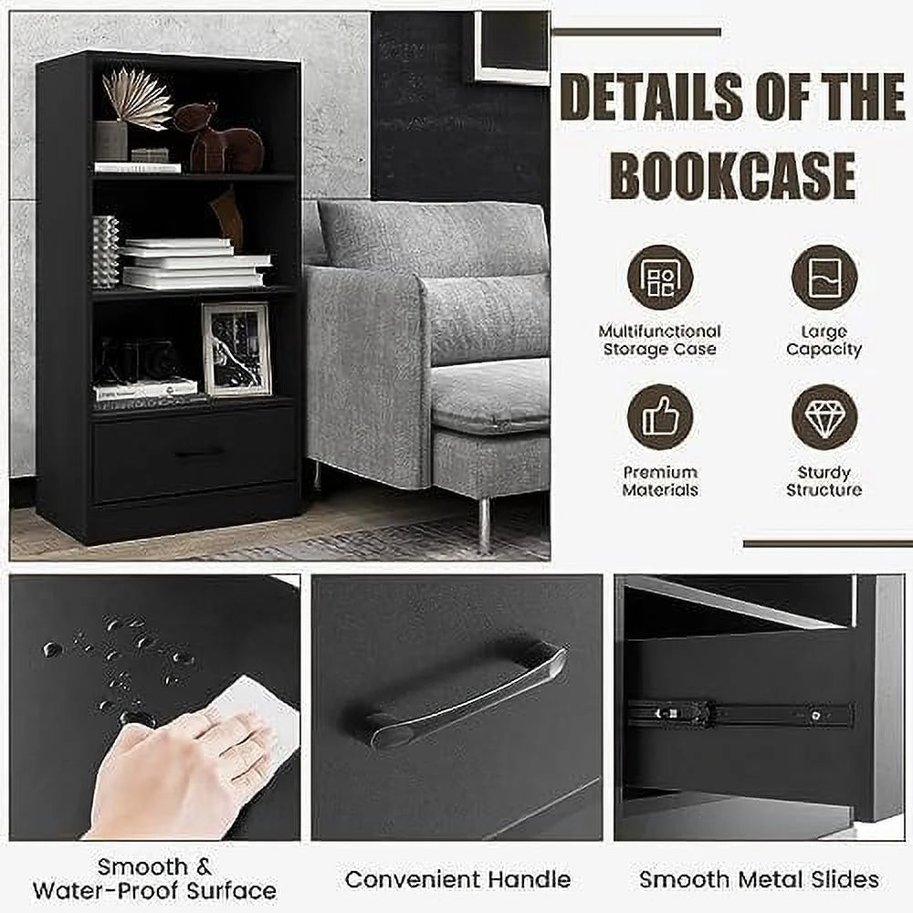 Black 3 Cube Bookcase with Drawer P494846