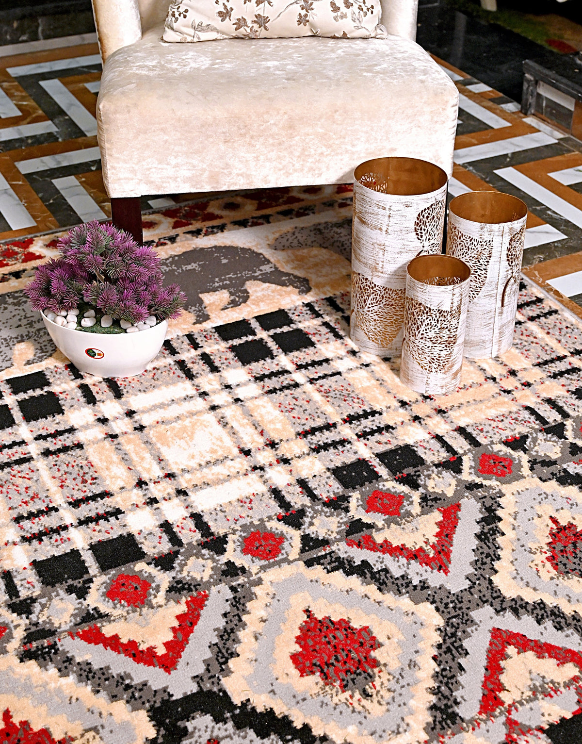 Multicolor Bear Geometric Print Rug Y21452