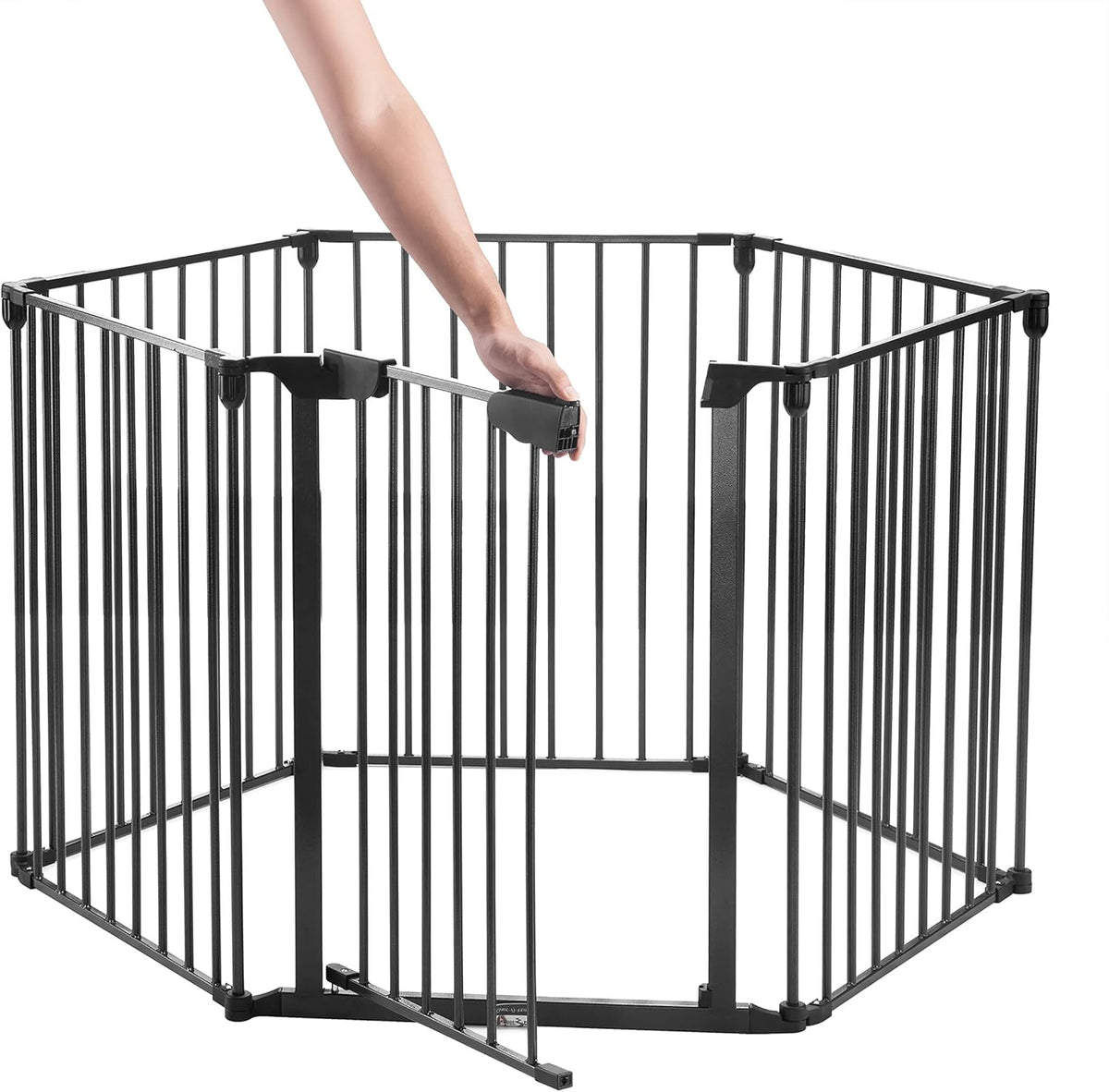 Black 6 Panel Folding Pet Exercise Playpen with Gate H7365