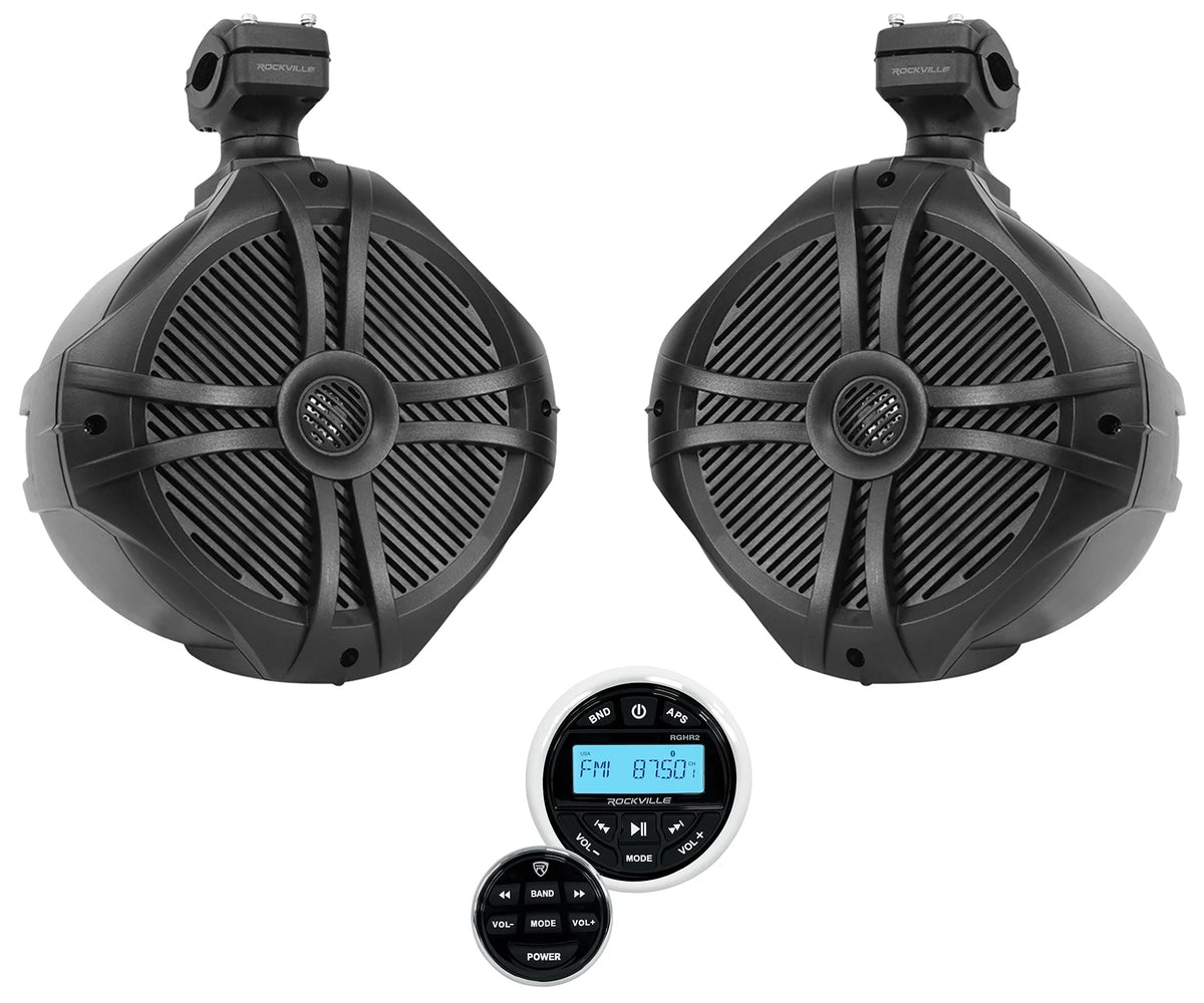 Black 8" Marine Wakeboard Tower Speakers with Receiver I285