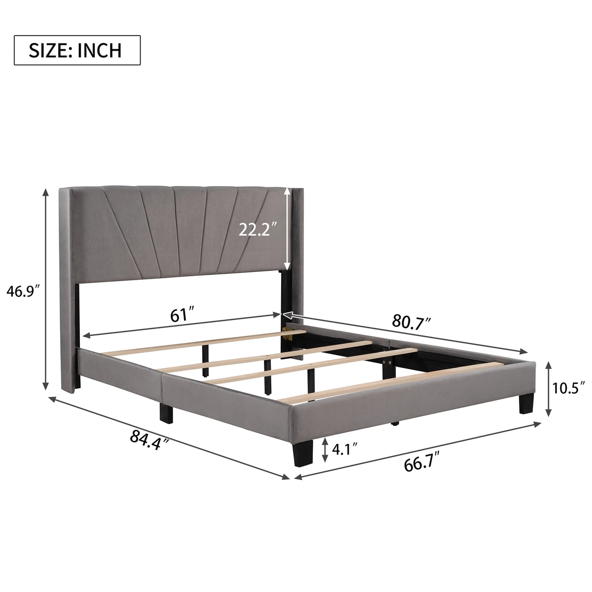 Queen Velvet Upholstered Platform Bed Frame with Headboard P665595
