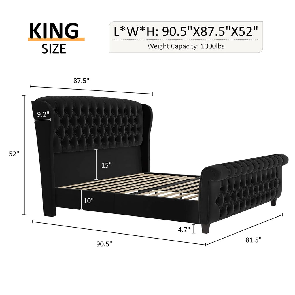 King Size Chenille Upholstered Sleigh Bed Frame P437