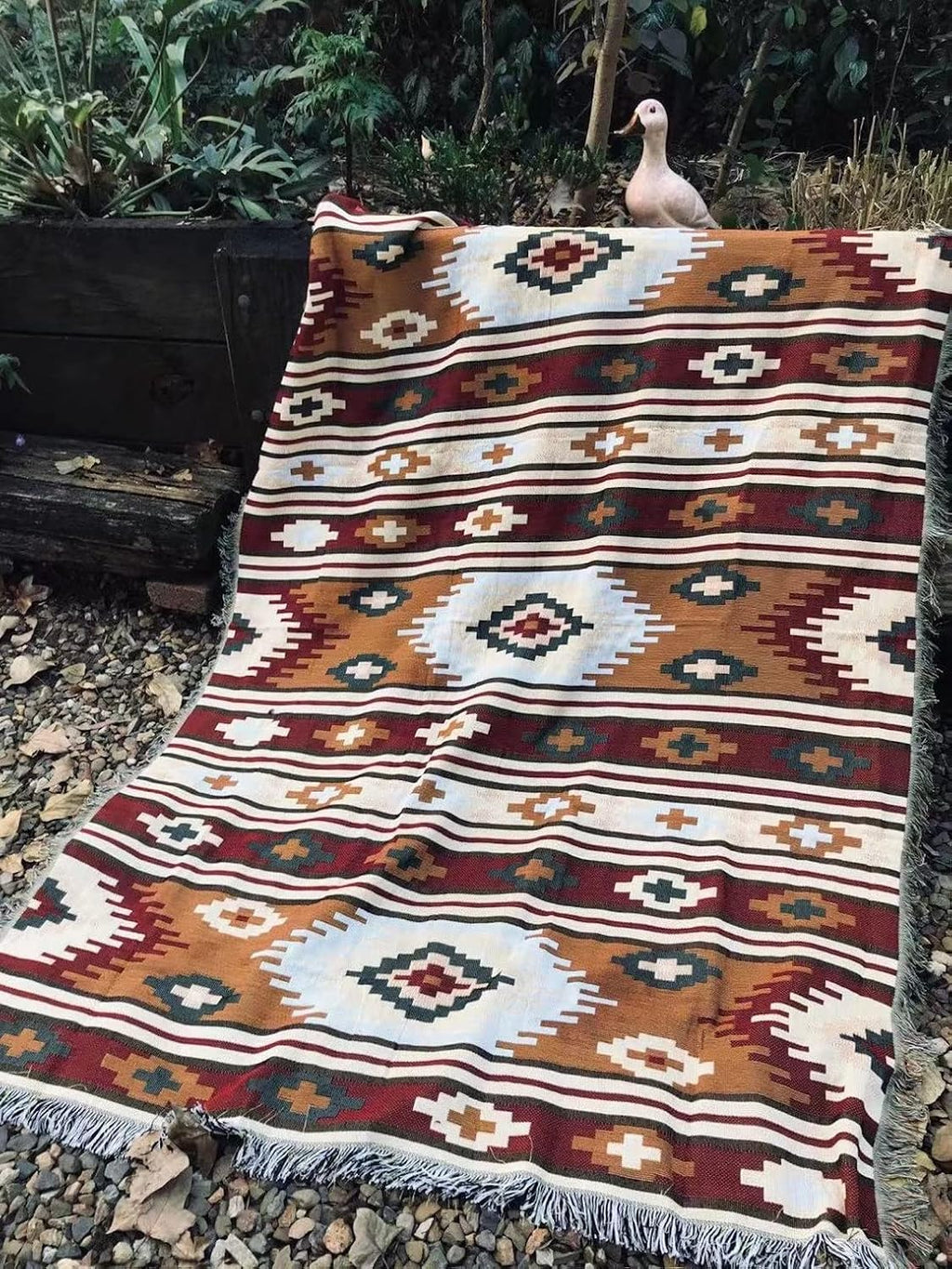 White Reversible Woven Tassels Throw Blanket G5393