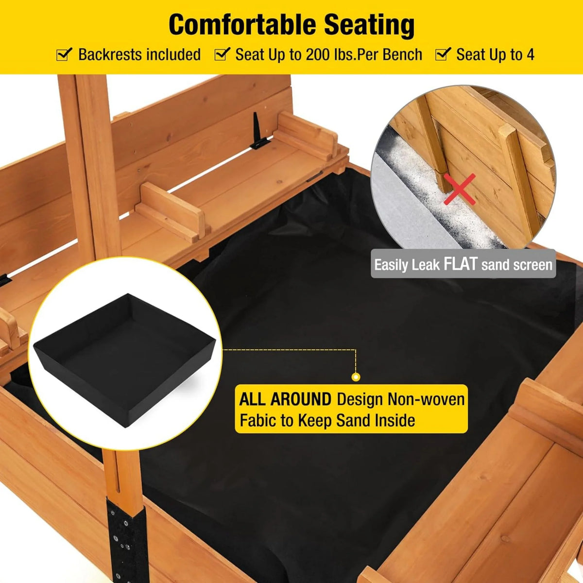 47'' Wooden Sandbox with Lid and Bench I2884