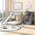 White Solid Wood Twin Over Twin Bunk Bed with Storage Staircase, Slide, and Two Drawers F494
