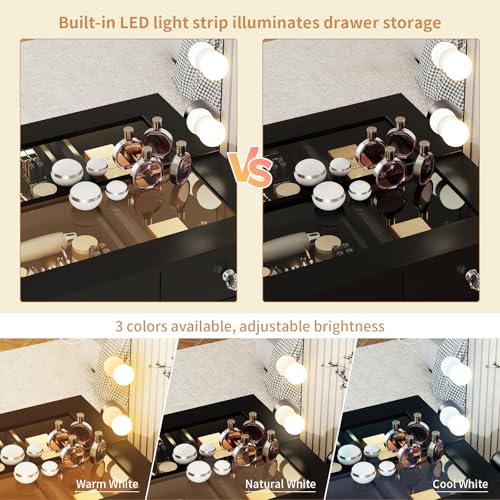 White Glass Top Makeup Vanity Desk with Lighted Mirror and 11 Drawers C764
