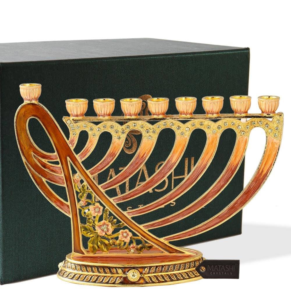 Hand Painted Enamel Menorah Candelabra with Gold Accent N705