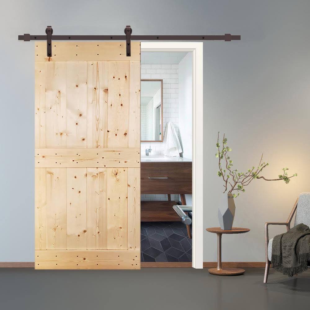 Unfinished 2 Panel Wood Barn Door with Sliding Hardware H939