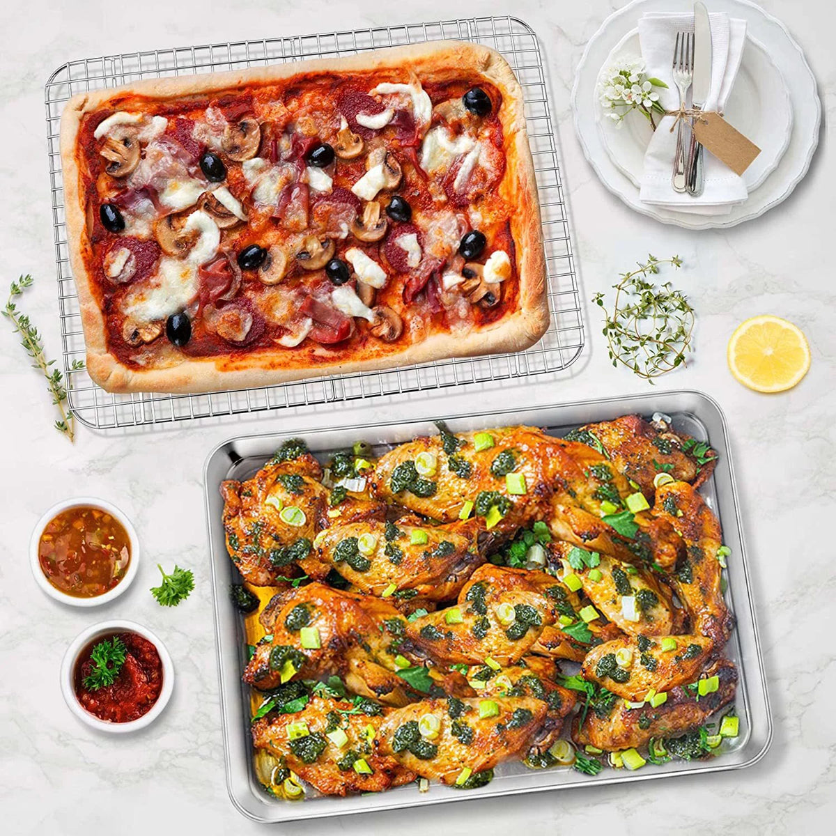 16'' Stainless Steel Baking Sheet with Cooling Rack Set I474646
