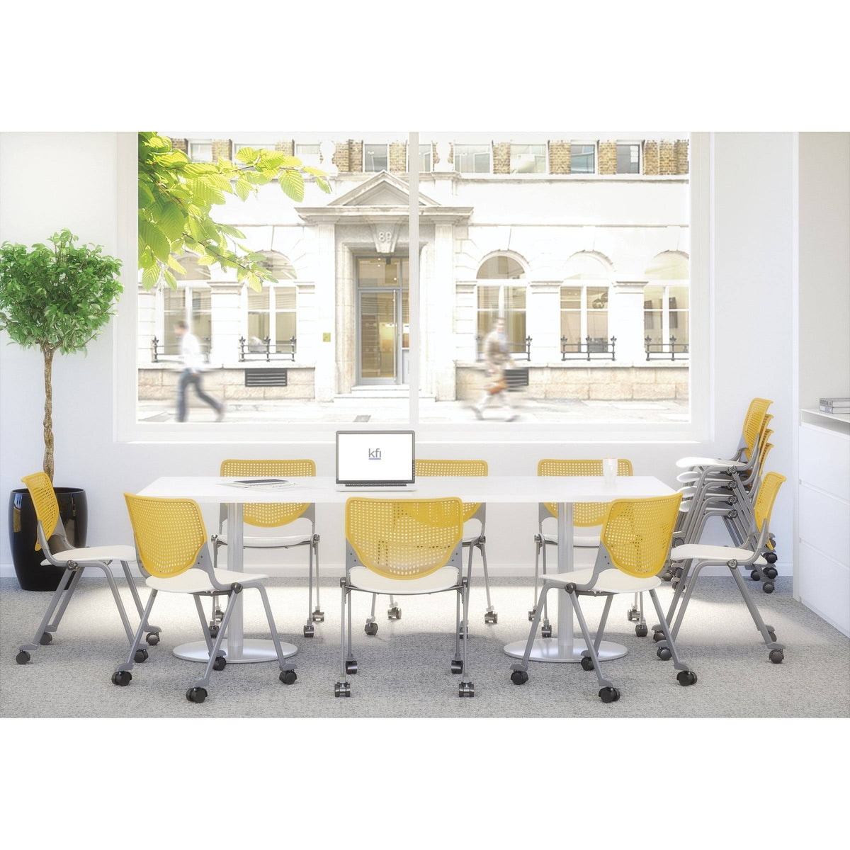 Light Grey White Stack Chair with Casters M8829