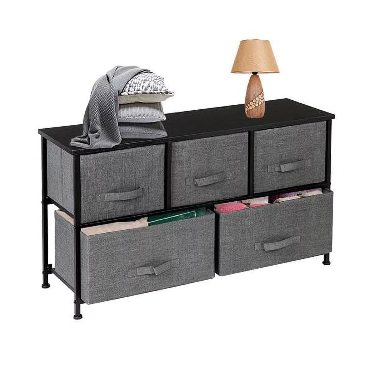 2-Tier Wide Dresser with 5 Fabric Drawers and Metal Frame, Grey D1533