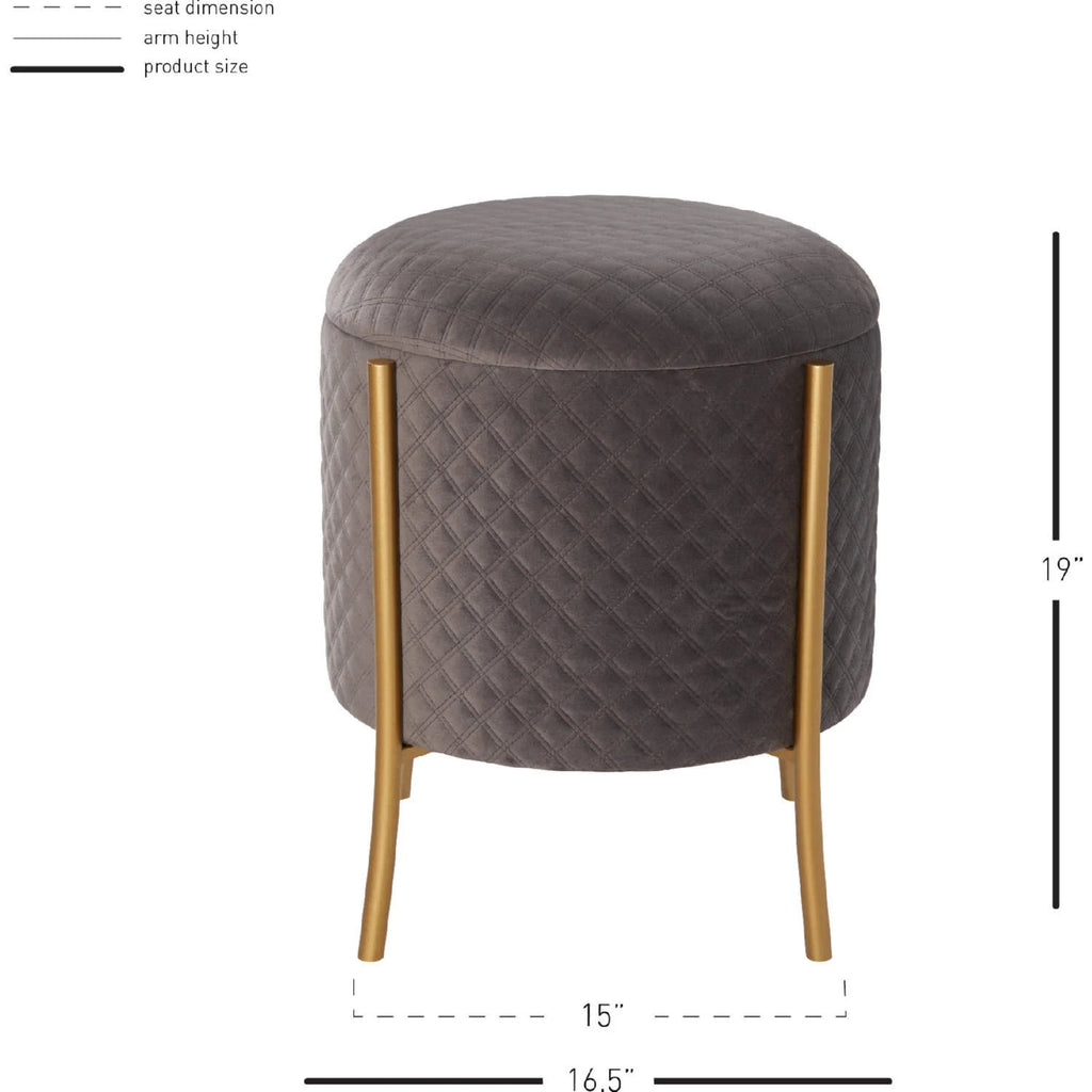 Gray Quilted Velvet Round Storage Ottoman U71666