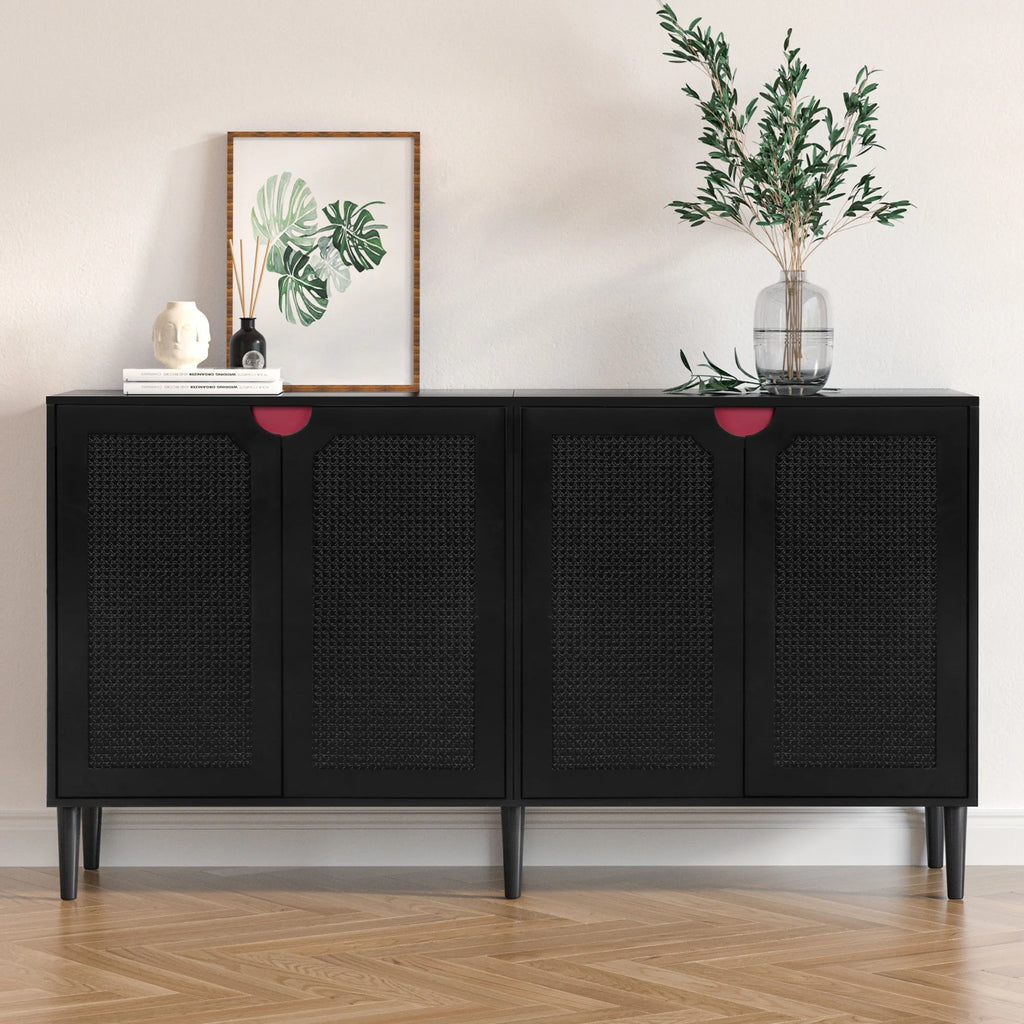 Black Rattan Storage Cabinet with 4 Doors B4595