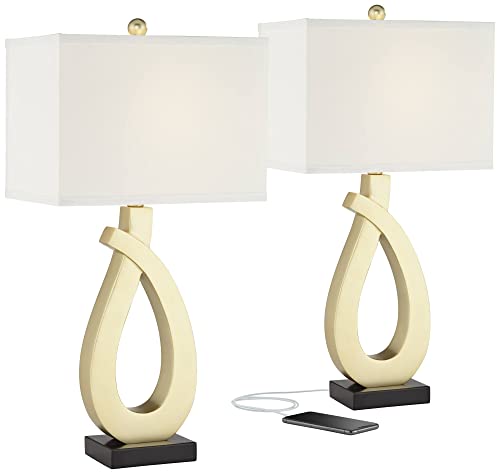 Set of 2 Gold Metal Table Lamps with USB Charging Port B1438