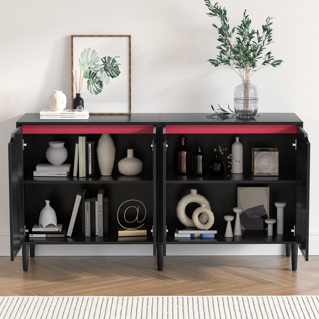 Black Rattan Storage Cabinet with 4 Doors B4595