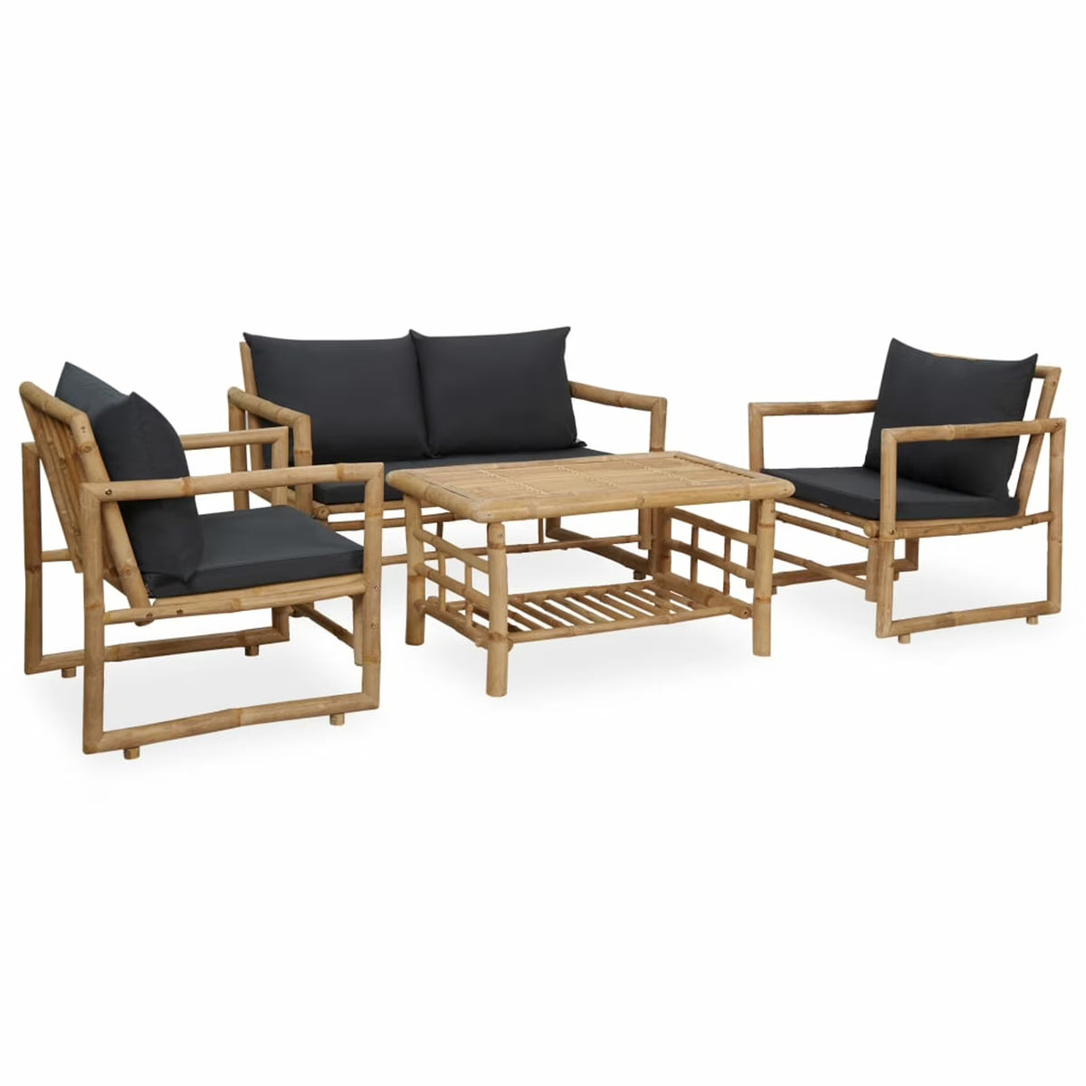 4 Piece Dark Gray Cushioned Patio Lounge Set with Table and 2 Chairs X842026