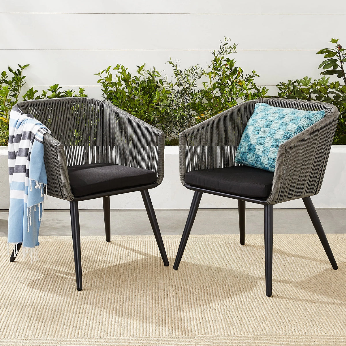 Set of 2 Woven Wicker Patio Dining Chairs 250lb Capacity I76293