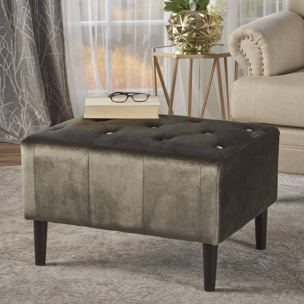 Black Tufted Velvet Ottoman L746536