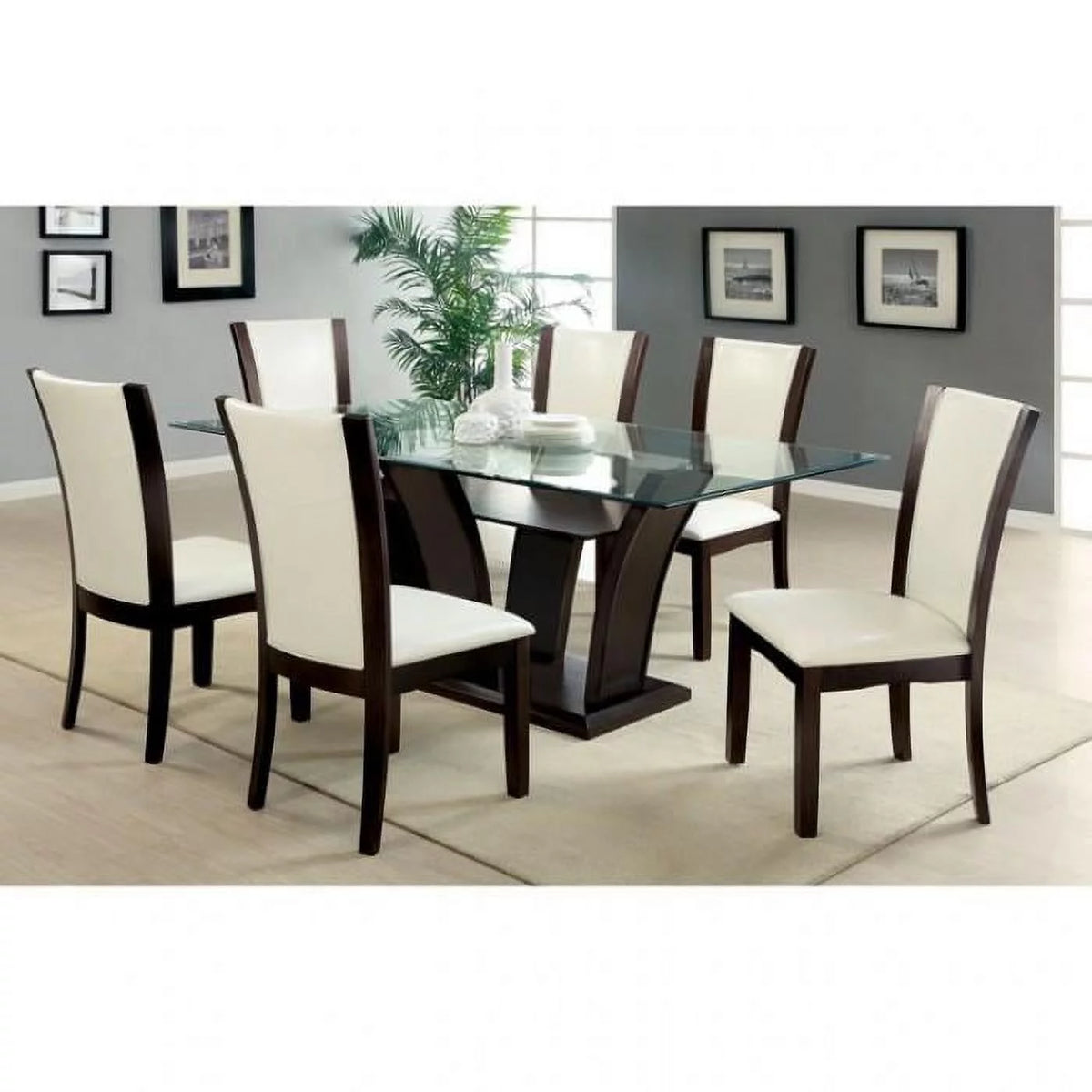 Dark Cherry & White 7pcs Dining Room Set Q297066