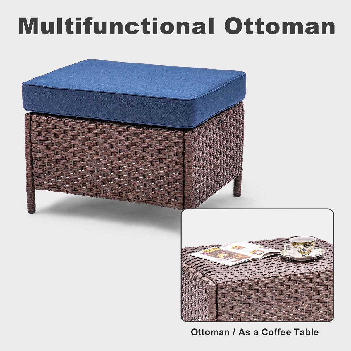 7 Pieces Rattan Patio Sofa Set with Cushions T496766