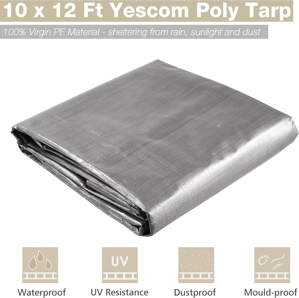 10x12ft Heavy Duty Reinforced Poly Tarp Waterproof Tarpaulin Ground Sheet with Eyelets Pack of 2 B236736