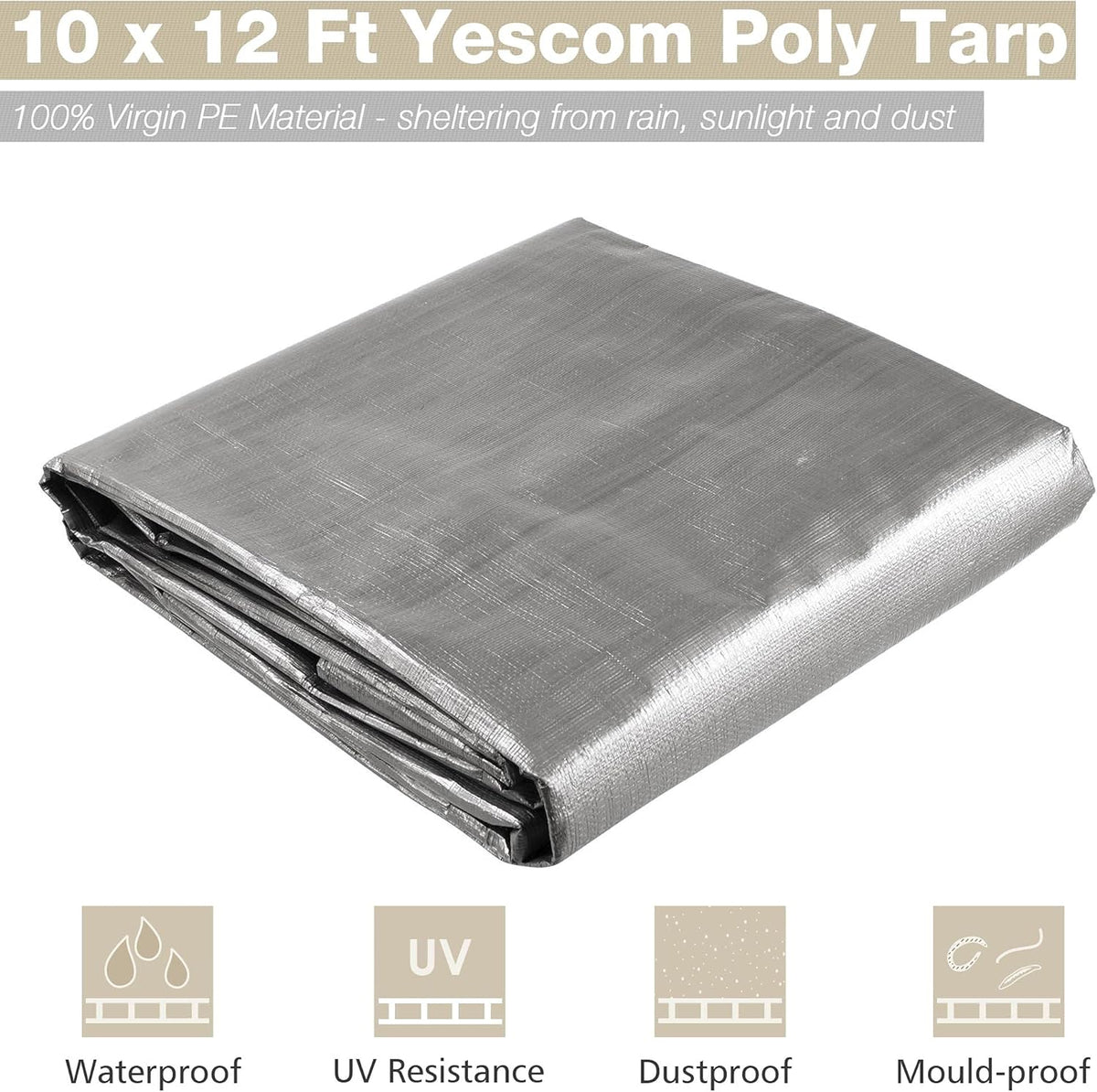 10x12ft Heavy Duty Reinforced Poly Tarp Waterproof Tarpaulin Ground Sheet with Eyelets Pack of 2 B236736