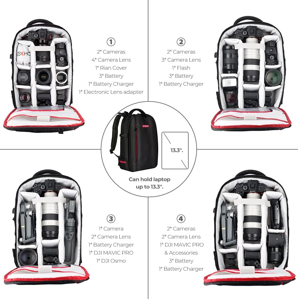 Black Large Waterproof DSLR Camera Backpack O49048